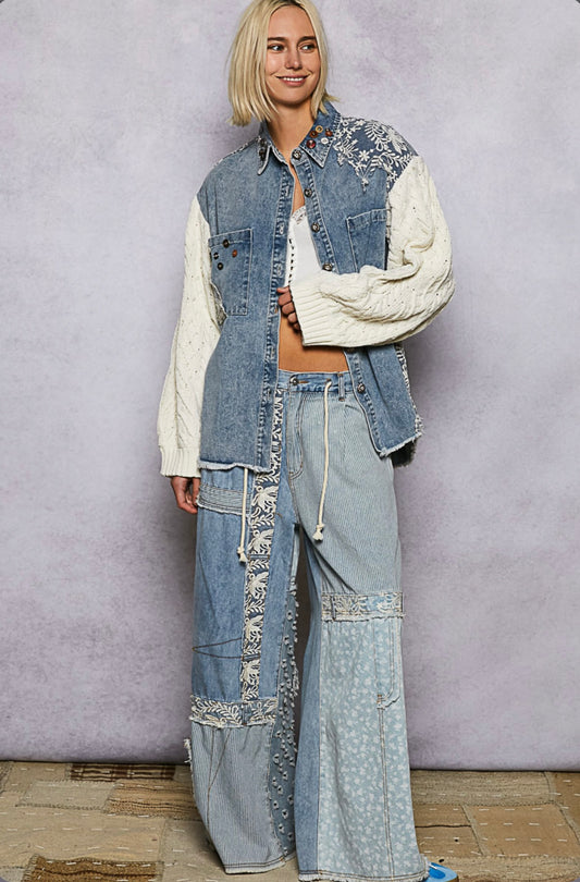 WYP38C POL Patchwork Denim Jeans