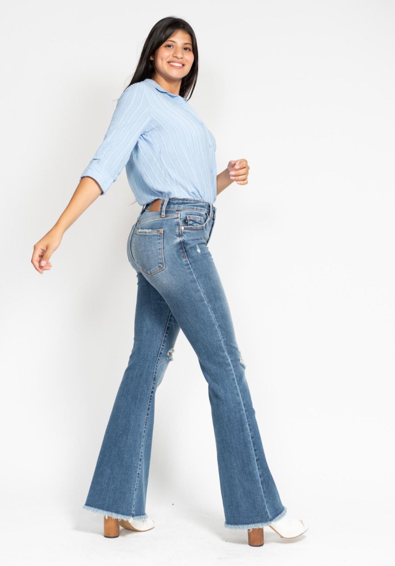 82638REG JUDY BLUE Indie Mid Rise Flare Jeans-Button Fly
