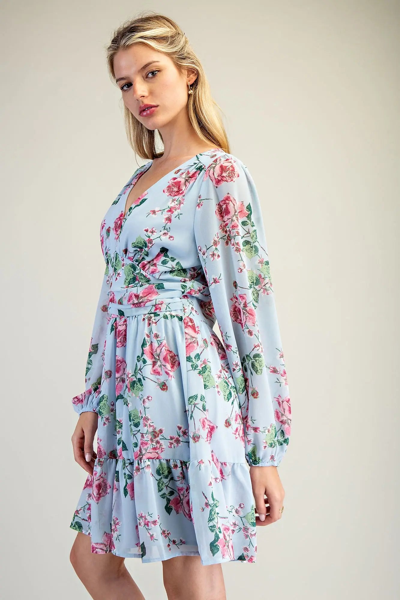 K7479 Floral Print V-Neck Dress