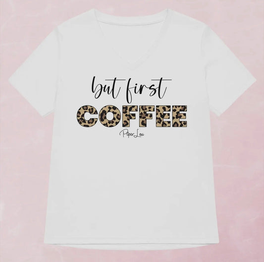 BFCWhite ‘but first COFFEE’ Leopard T-shirt