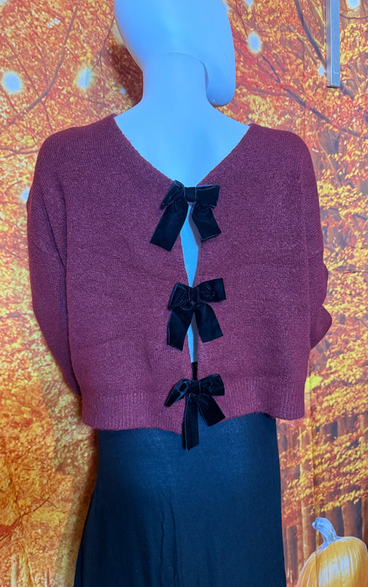 CR2737 BACK VELVET BOW DETAIL KNIT PULLOVER SWEATER