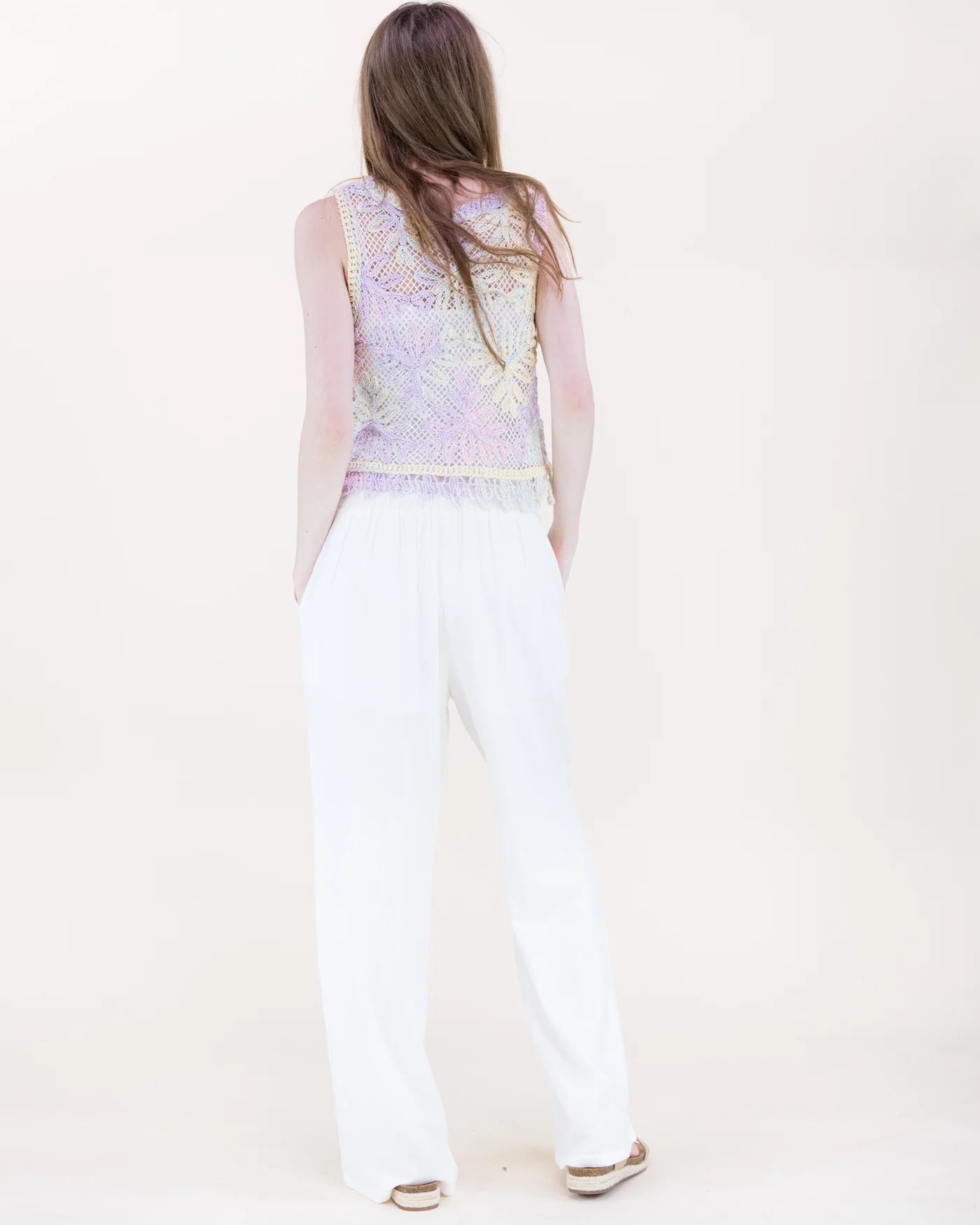 FT85772 Botanical Tie Die Cotton Open Stitch Tank