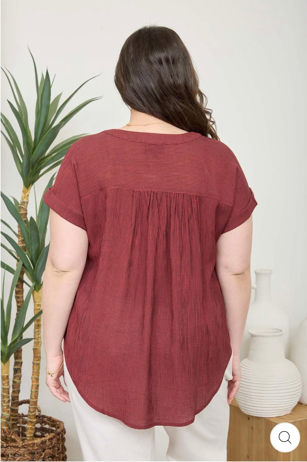 PCR2383 PLUS PINSTRIPE SHORT CUFF SLEEVE BUTTON DOWN SHIRT