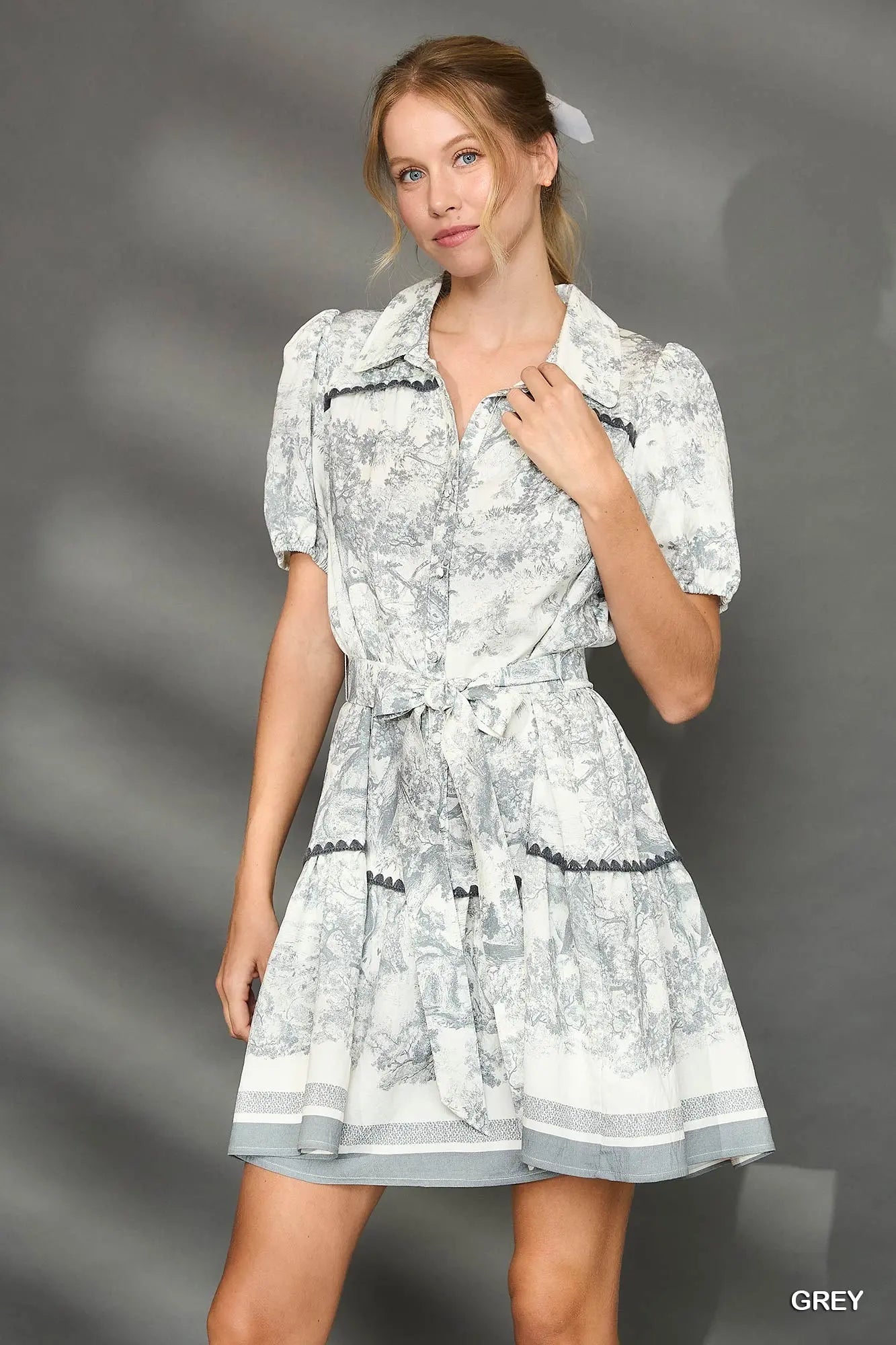 K9826 Abstract Print Button Mini Dress