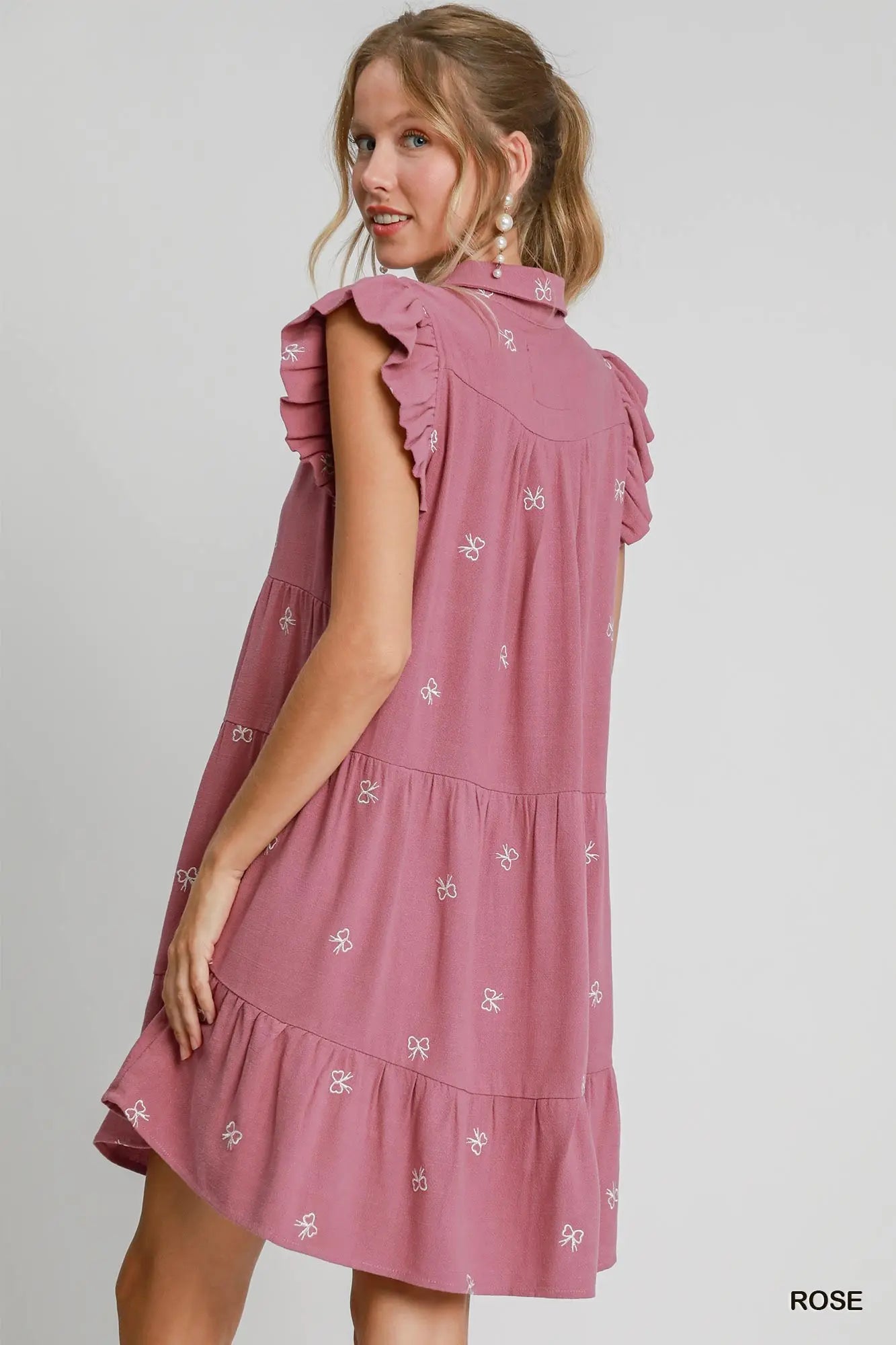 C4218 Linen Flutter Embroidered Mini Dress