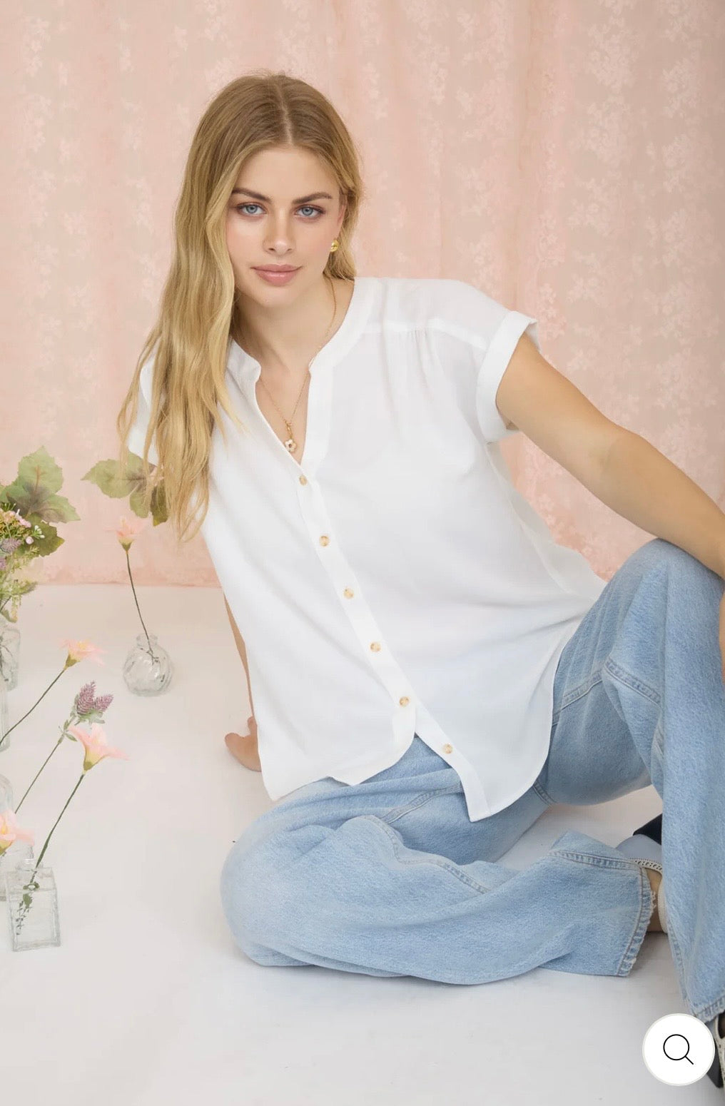 CR2151 CUFFED SLEEVE BUTTON DOWN LIGHTWEIGHT TOP