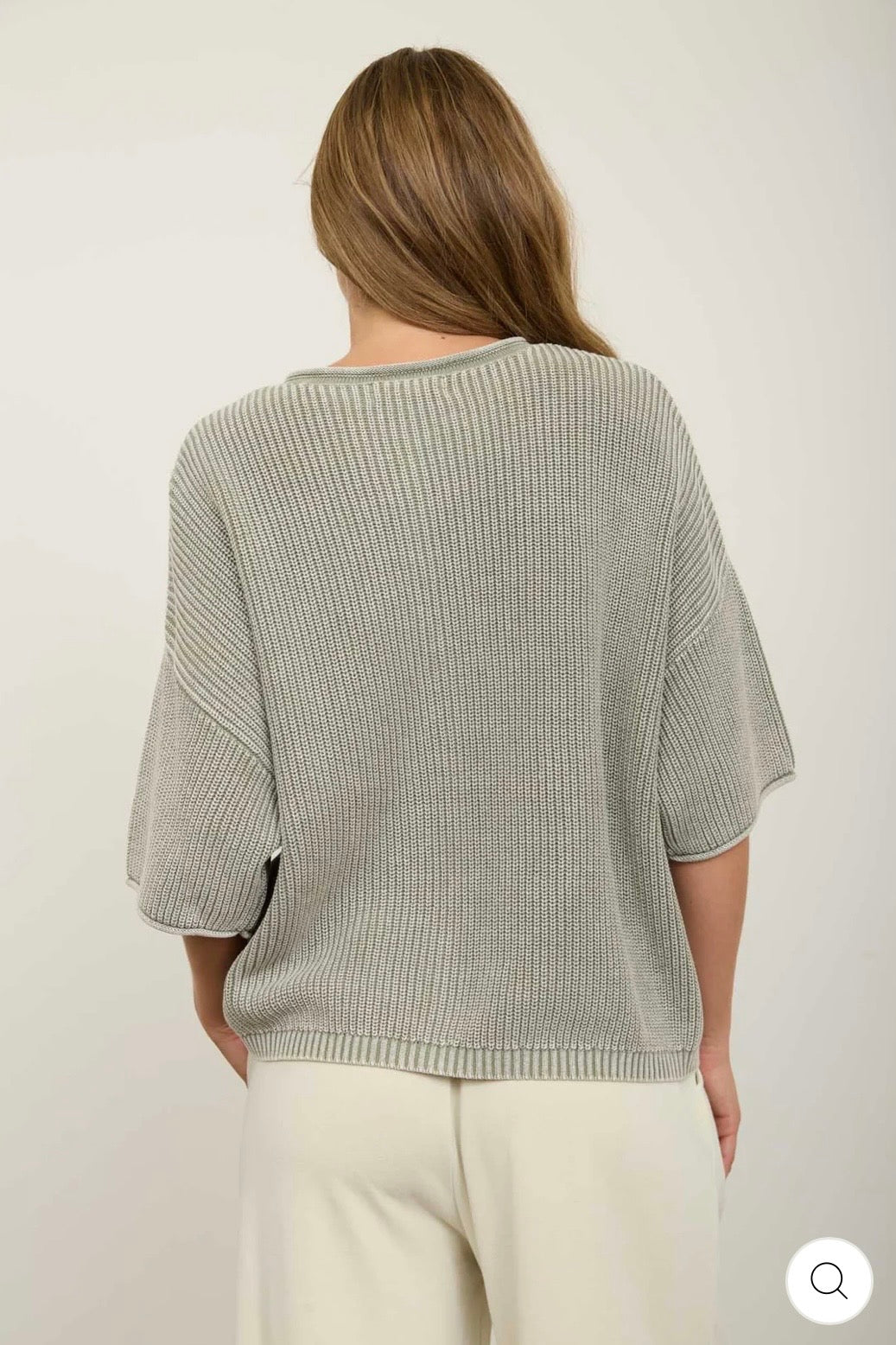 J6FT1028 WASHED RIBBED SHORT SLEEVE ROLLED EDGE CARDIGAN