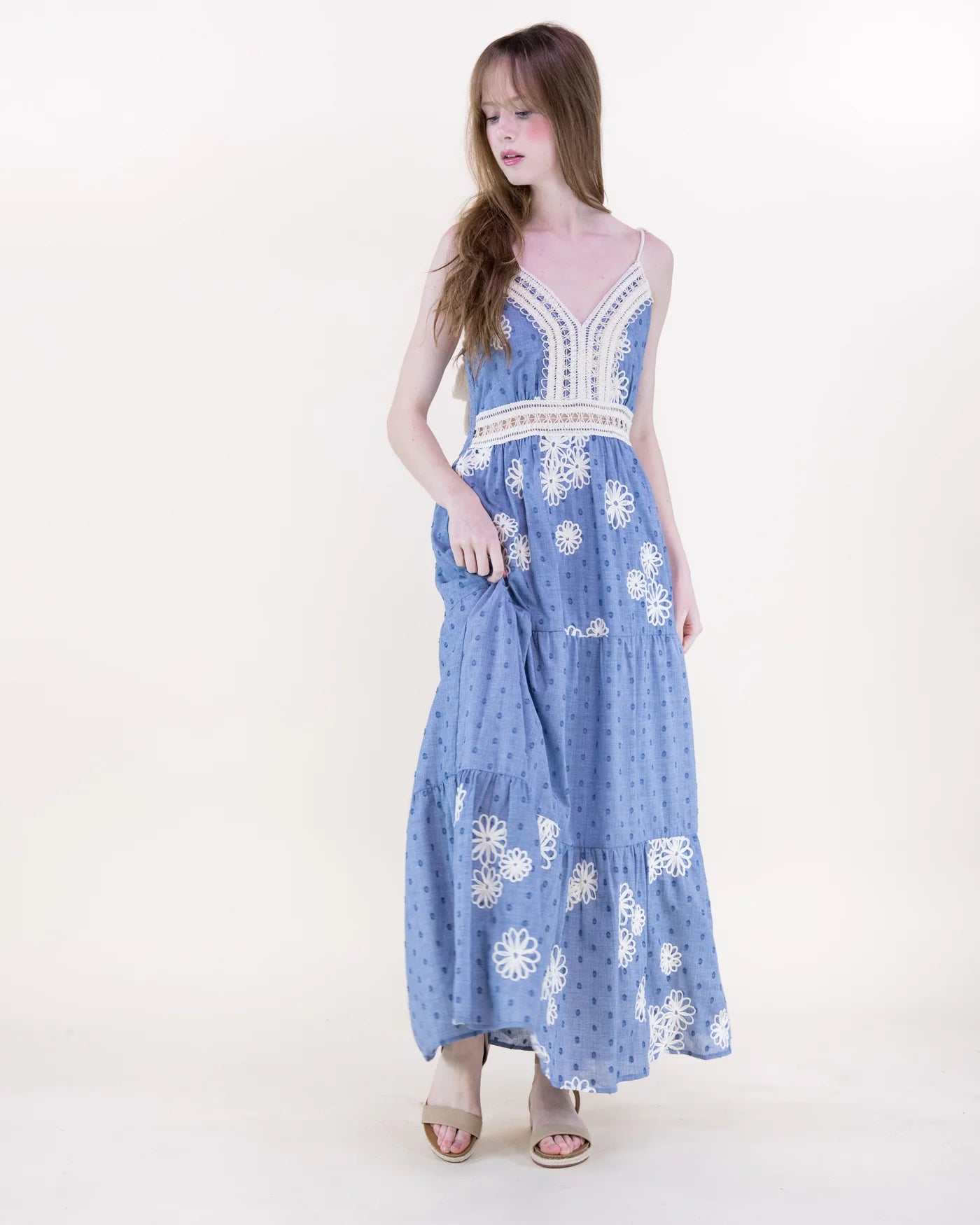 FT85277 Desert Marigold Embroidered Tiered Maxi Dress