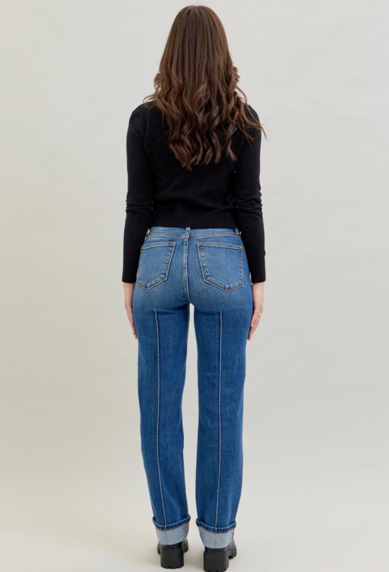 82571REG Judy Blue Jeans HW Front Seam Detail & Cuffed Straight