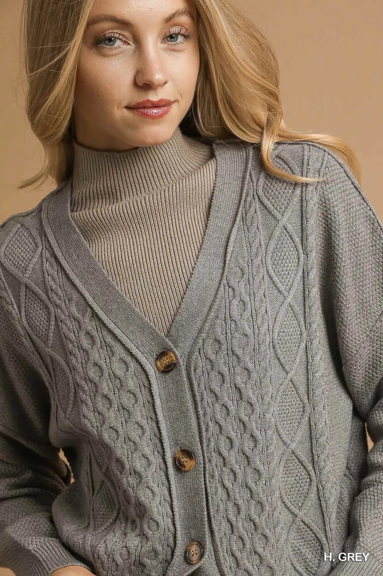 CS5325 Chunky Cable Knit Button Front Cardigan