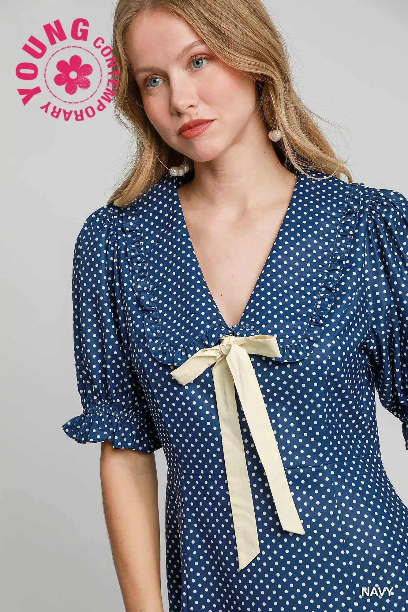 C4441 Polka Dot V-Neck Mini Dress