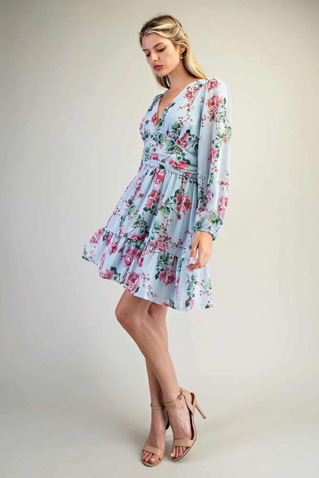 K7479 Floral Print V-Neck Dress