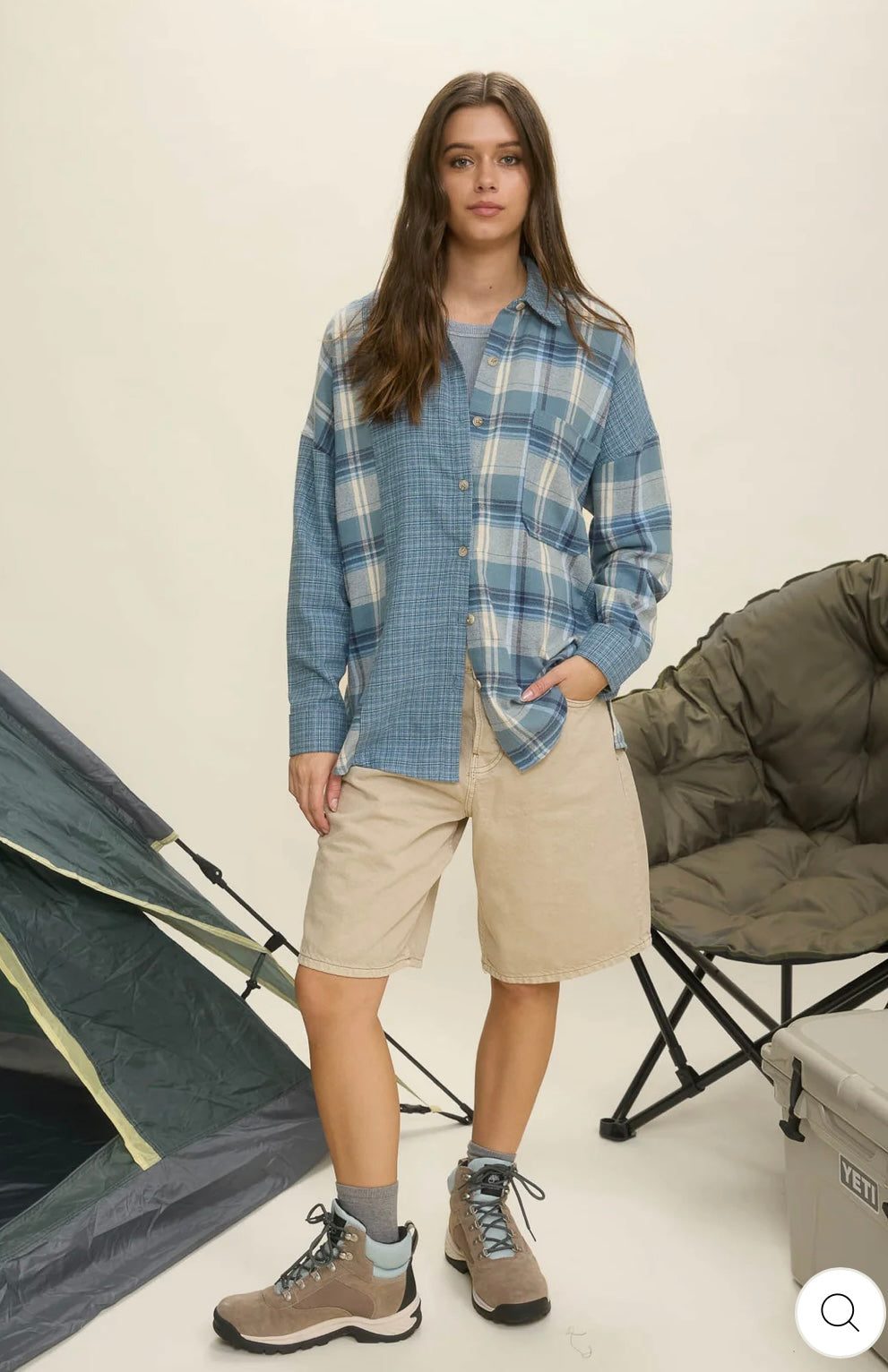 J5ST1038 COLORBLOCK PLAID LONG SLEEVE BUTTON DOWN SHIRT