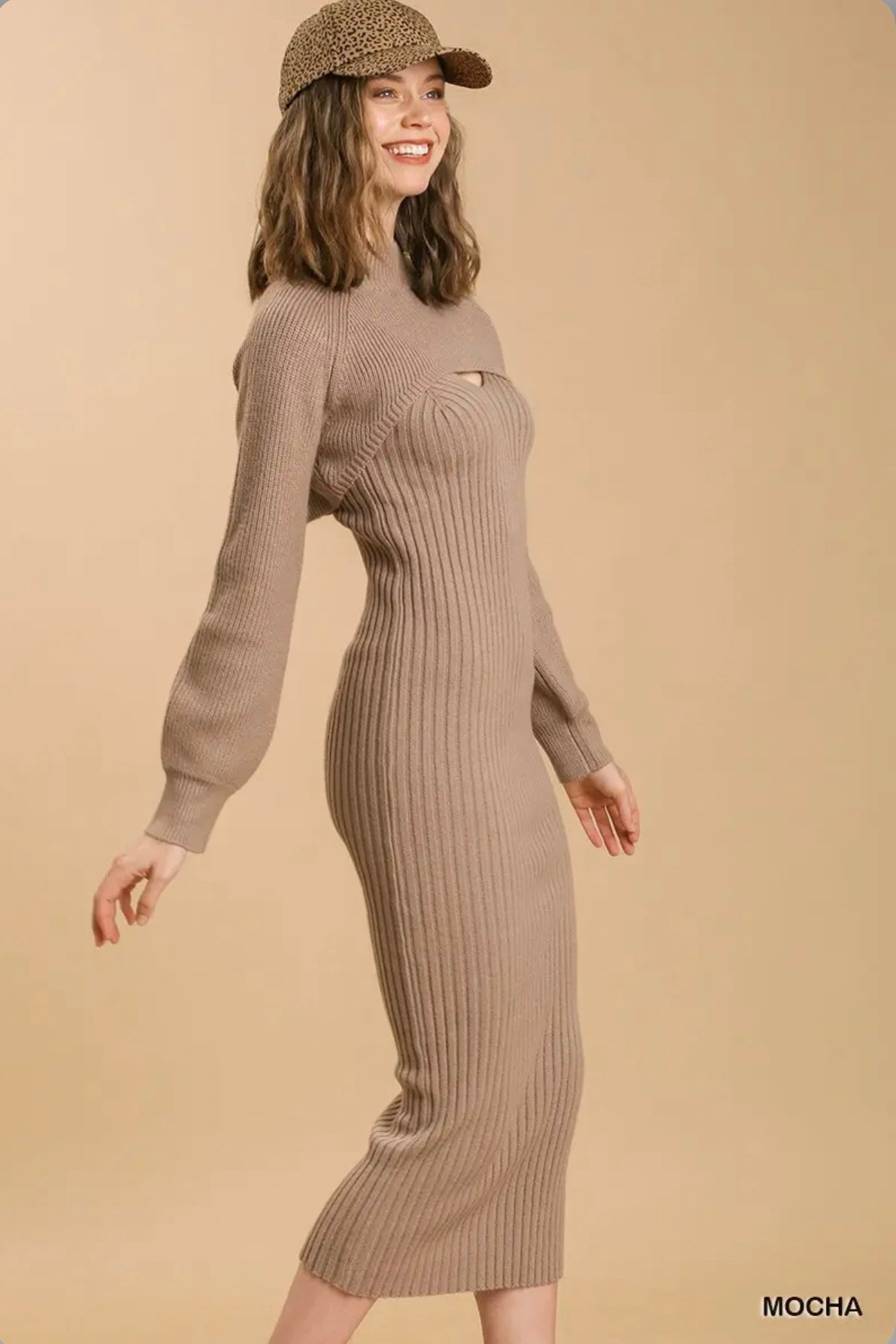A0343 Knit V-Neck Maxi Dress with Cropped Pullover Sweater