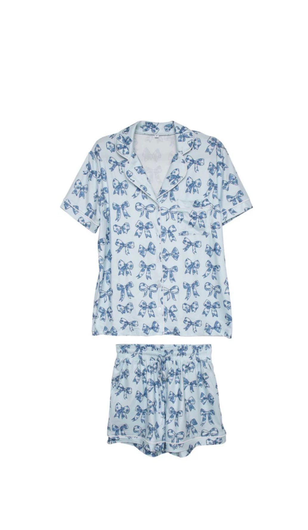 LIGHT BLUE TOILE COQUETTE BOWS WHOLESALE COTTON PJ SET