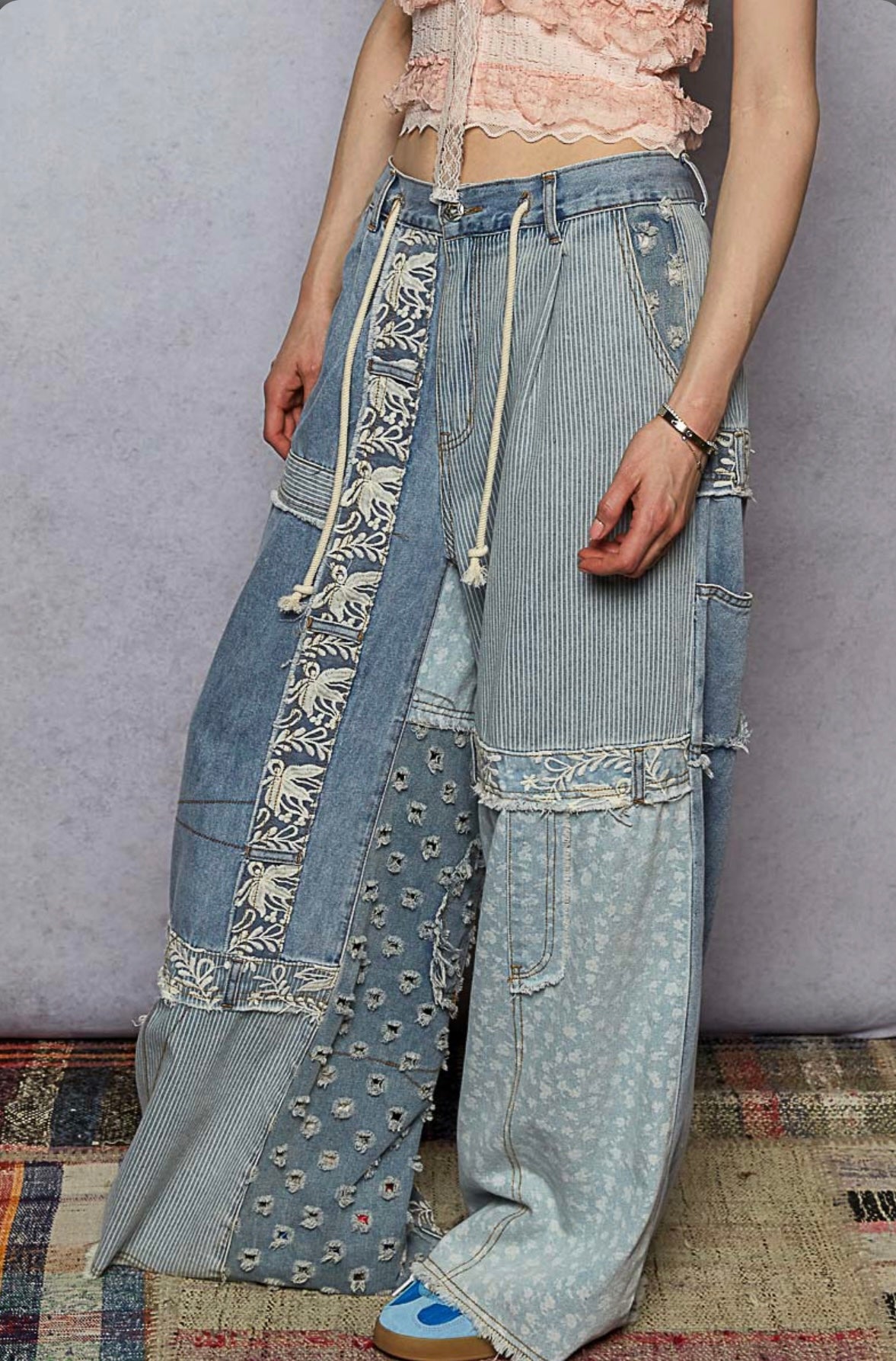 WYP38C POL Patchwork Denim Jeans