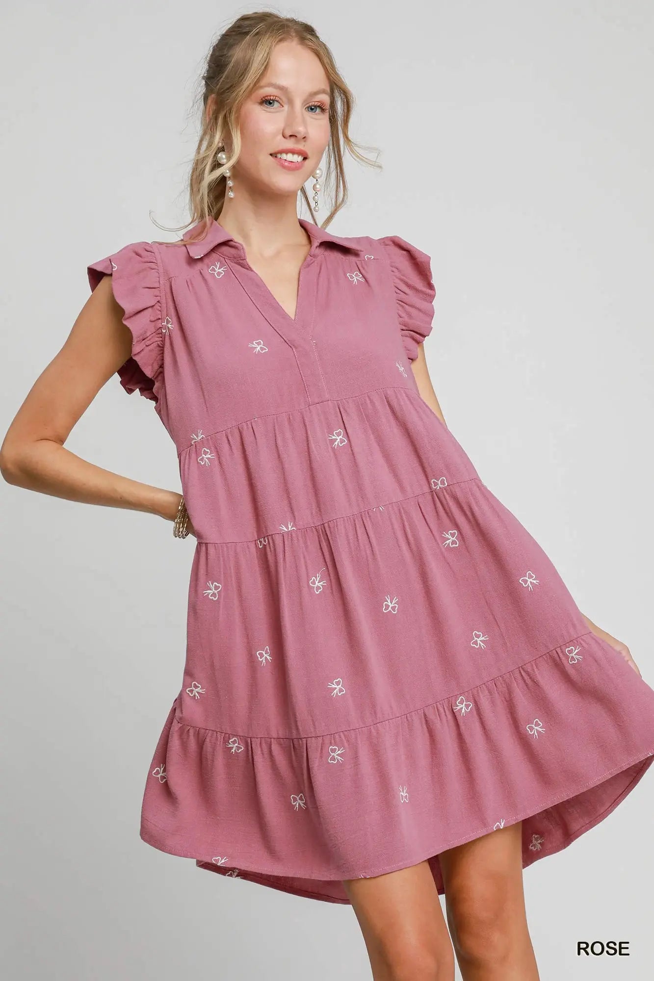C4218 Linen Flutter Embroidered Mini Dress