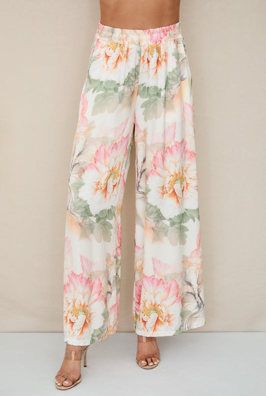 77008V020PNTS Water Color Peony Print Pants
