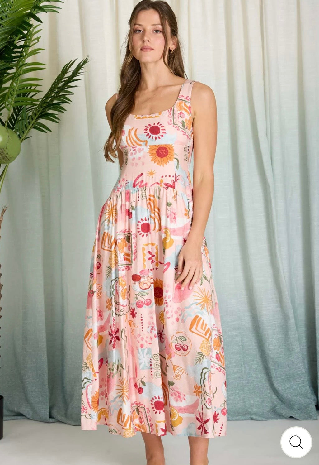 CR2854 Summer Print Sleeveless Midi Sundress