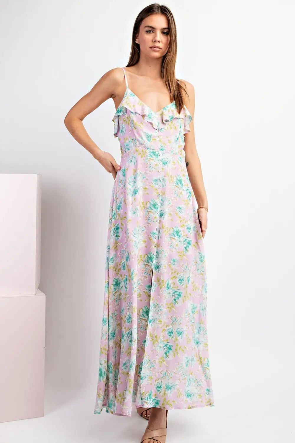 K9897 Floral Print Maxi Dress