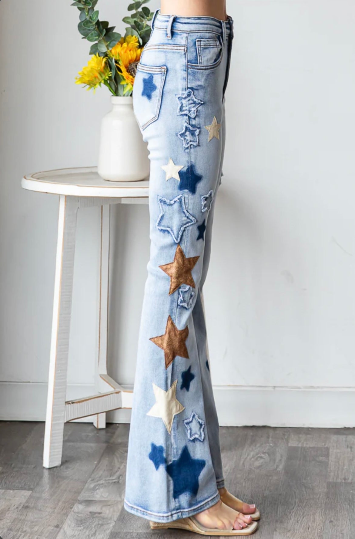 JP0811 WASHED STAR PACTHWORK DENIM JEANS