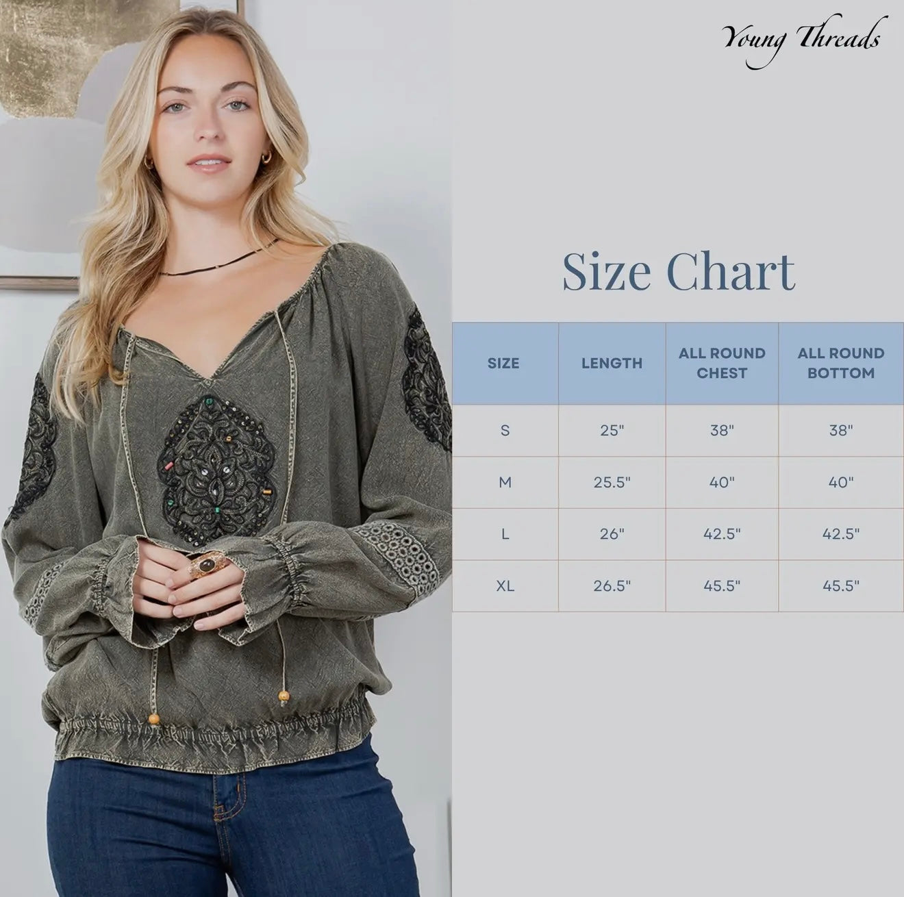 Boho Rustic : Elasticated Hem Motif Top