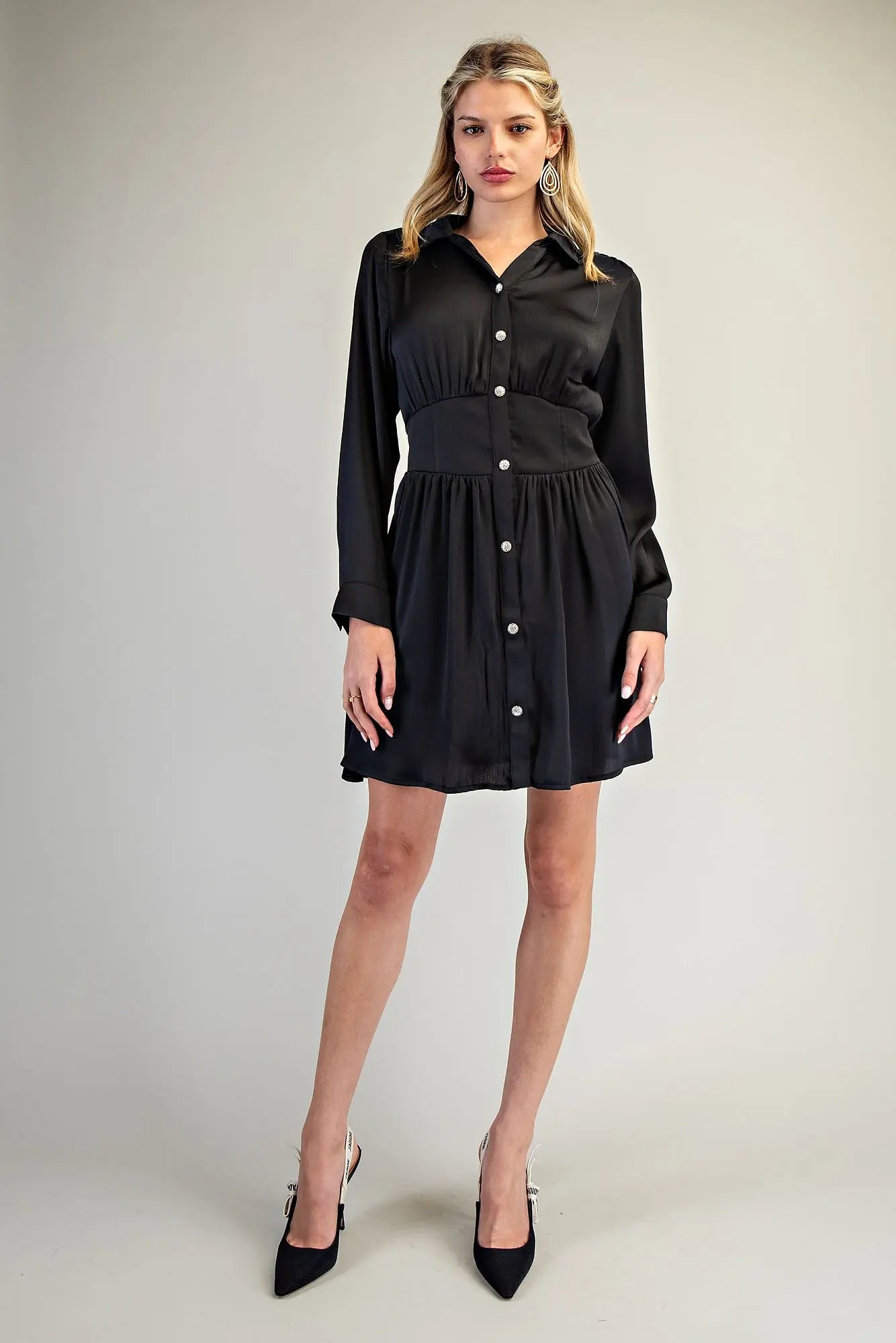 DK7817 Collared Button Down Mini Dress