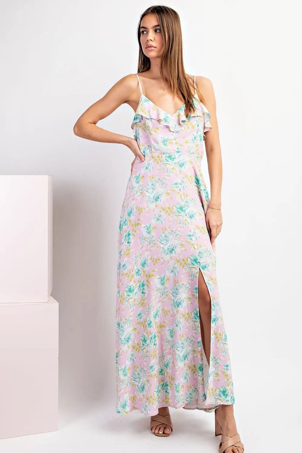 K9897 Floral Print Maxi Dress