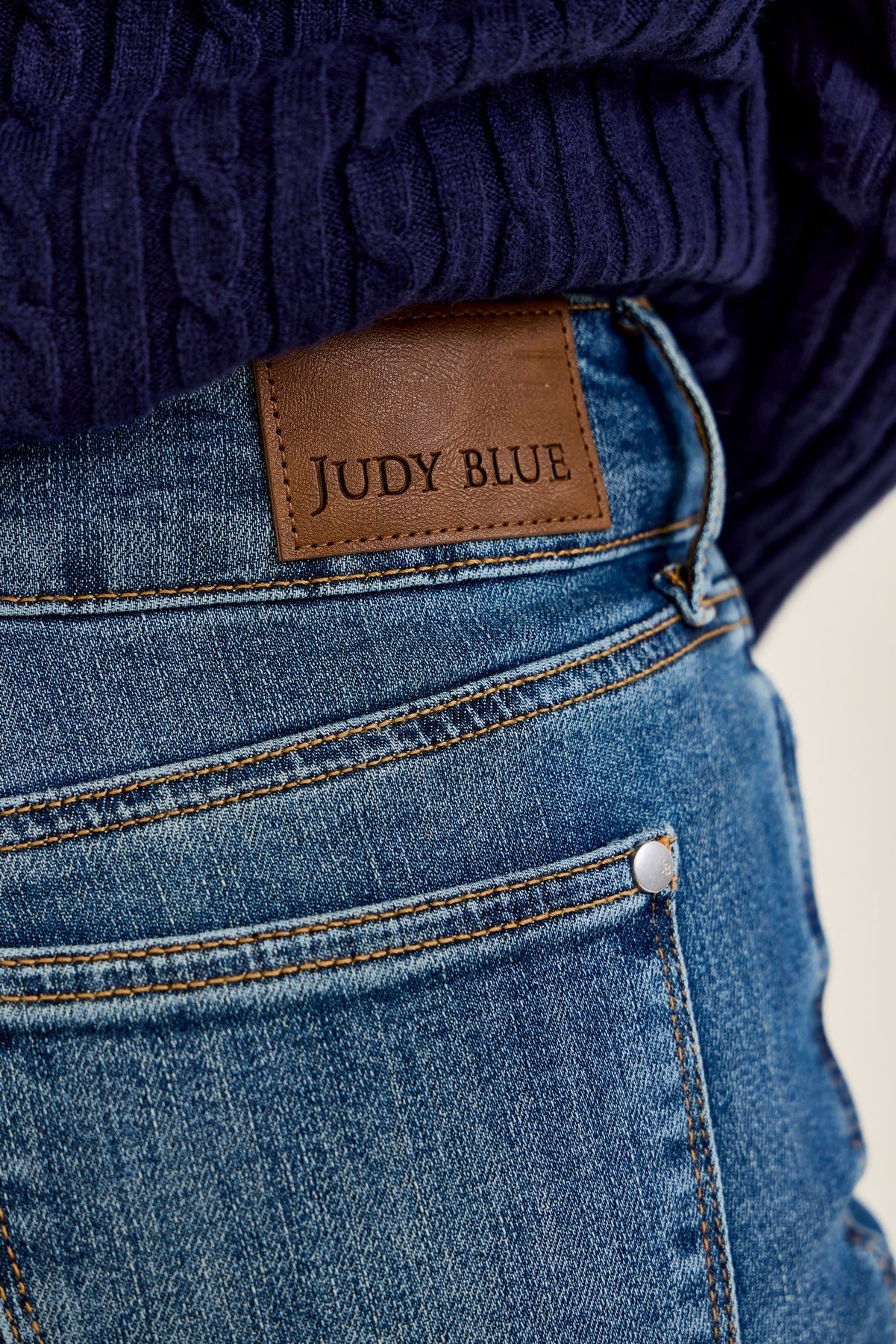 881018PT Petite Flare Tummy Control Double Button High Waist Jean