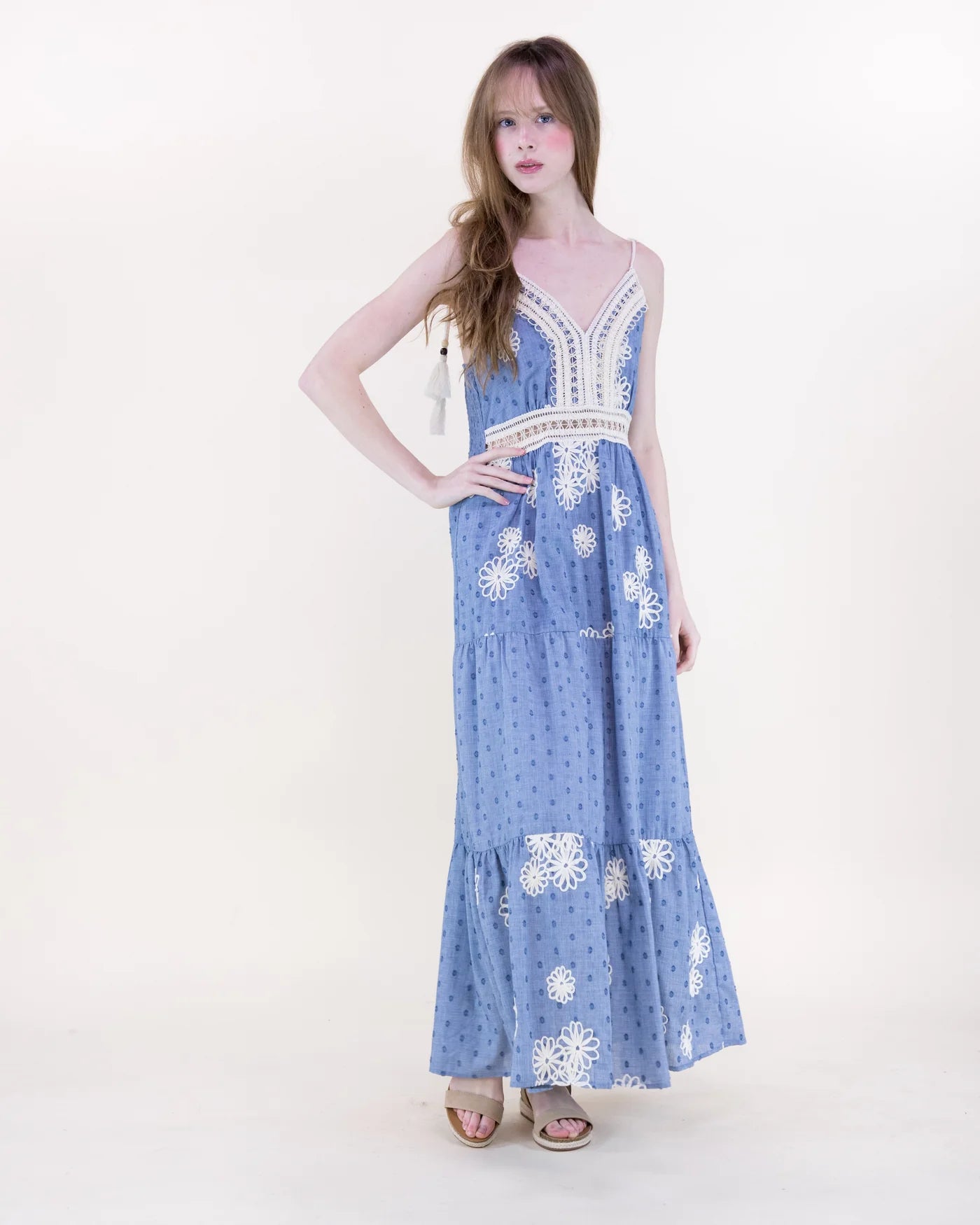 FT85277 Desert Marigold Embroidered Tiered Maxi Dress