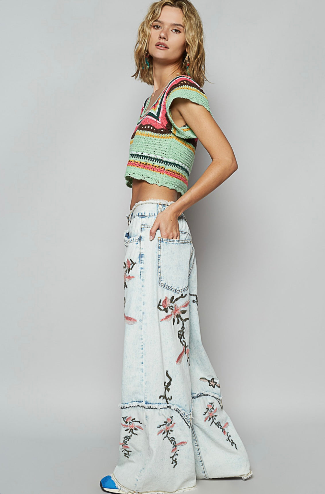 WYP4 Roomy fit bottom in twill with Western-inspired cuffs featuring X-stitch detail