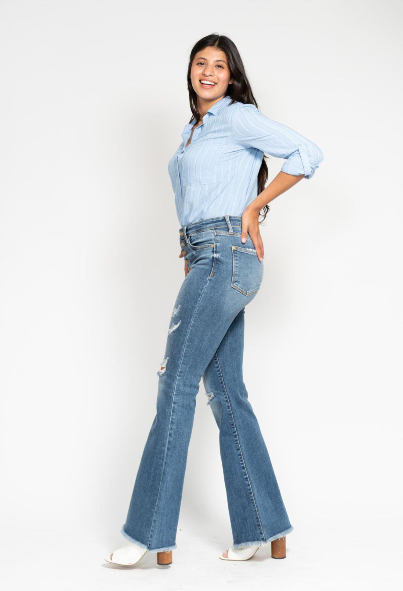 82638REG JUDY BLUE Indie Mid Rise Flare Jeans-Button Fly