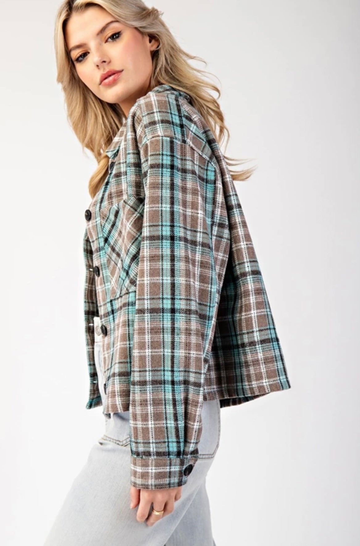 JK9095 MULTI-COLOR PLAID BUTTON DOWN SHACKET