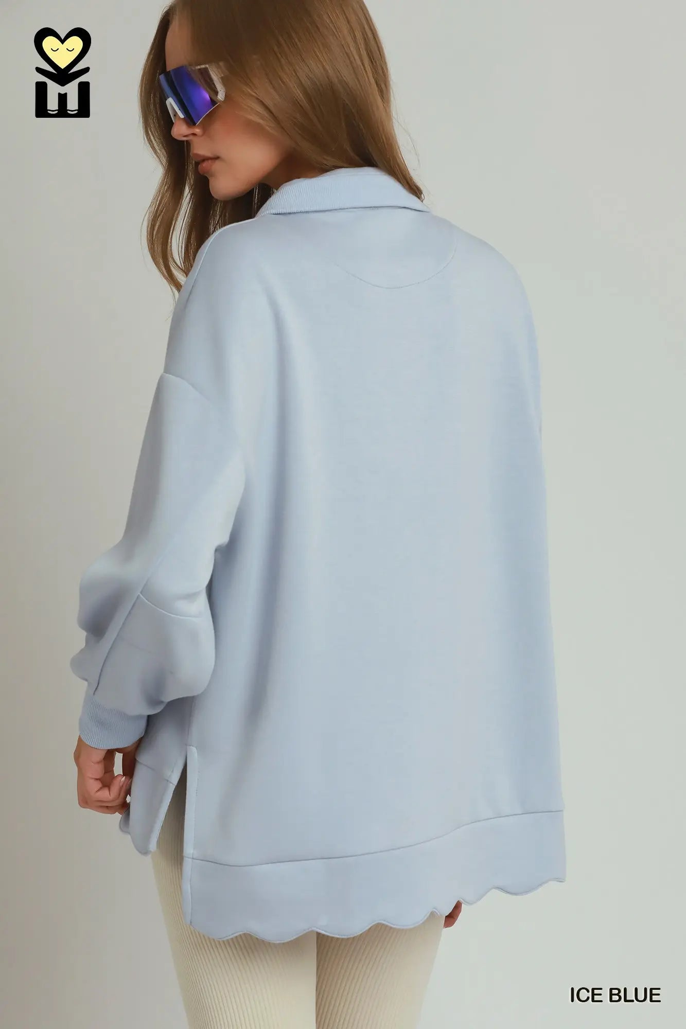 H1012 LUXEKNIT Scallop Placket Knit Pullover