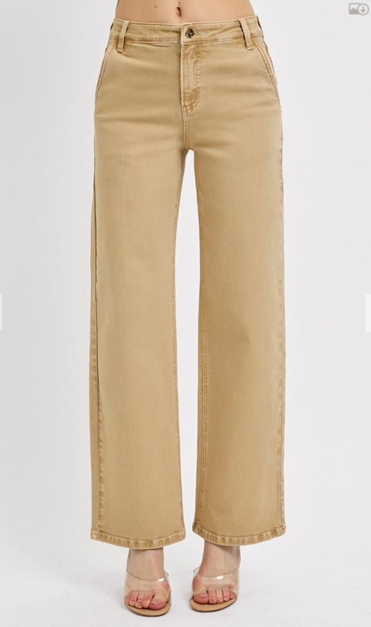 Risen Jeans Latte Slouchy Ankle Comfort Baggy Jeans with Tummy Control