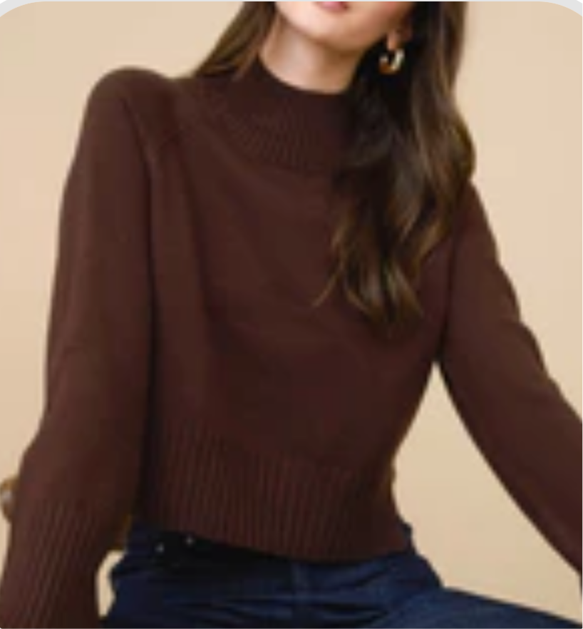 TW2010 MOCK NECK LONG SLEEVE KNIT CROPPED PULLOVER