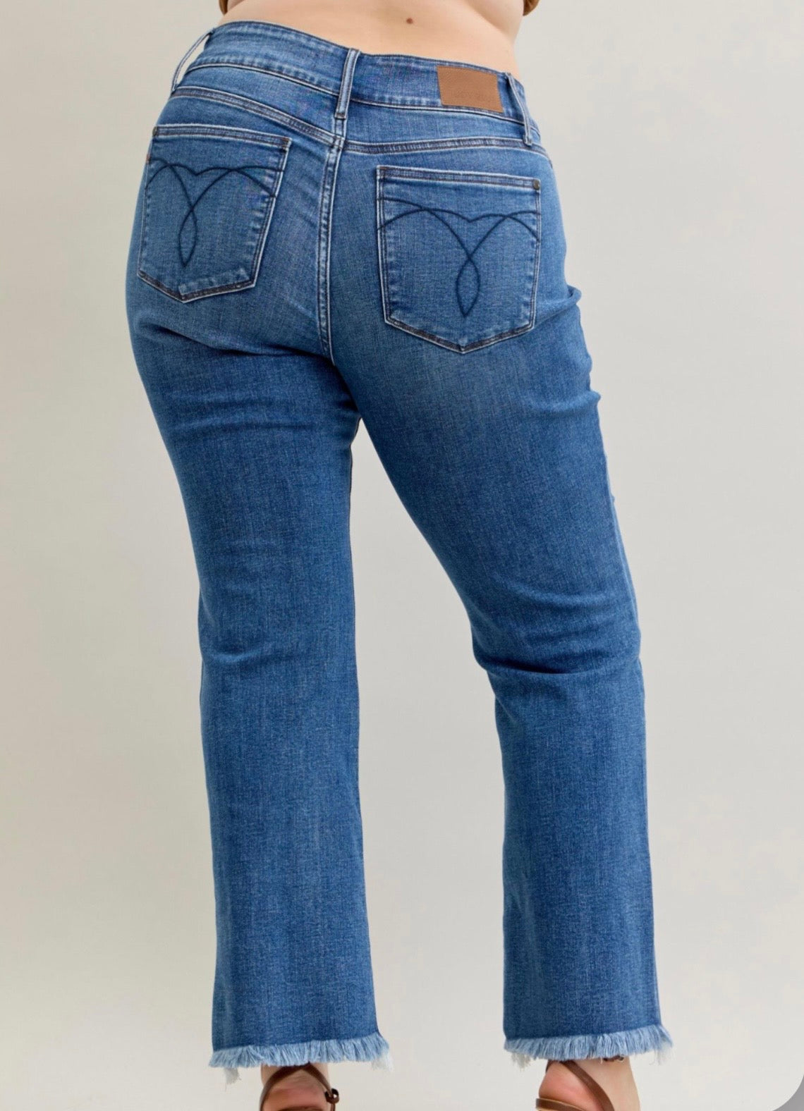 82686PL High Waist Bootcut Double Button WB & Fray Hem