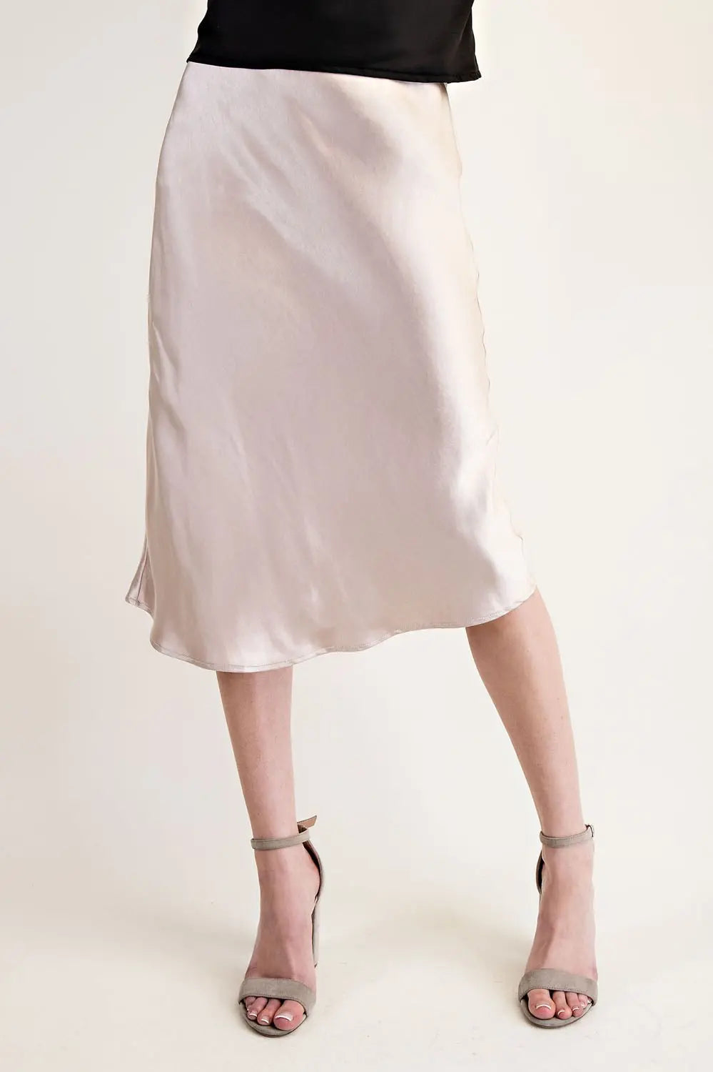 KS11107 Solid Satin Midi Skirt