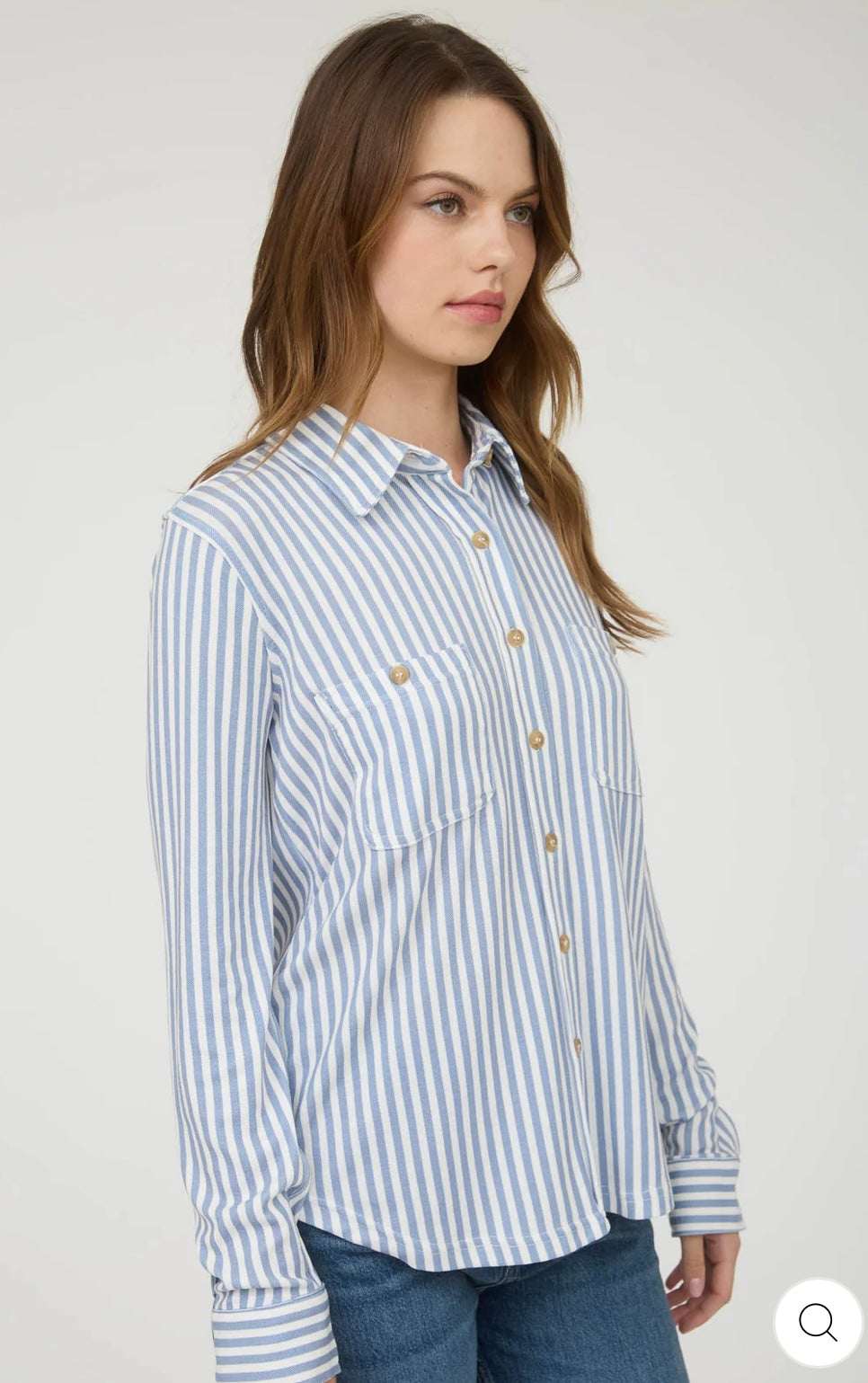 CR2377 STRIPE COLLARED LONG SLEEVE BUTTON DOWN SHIRT