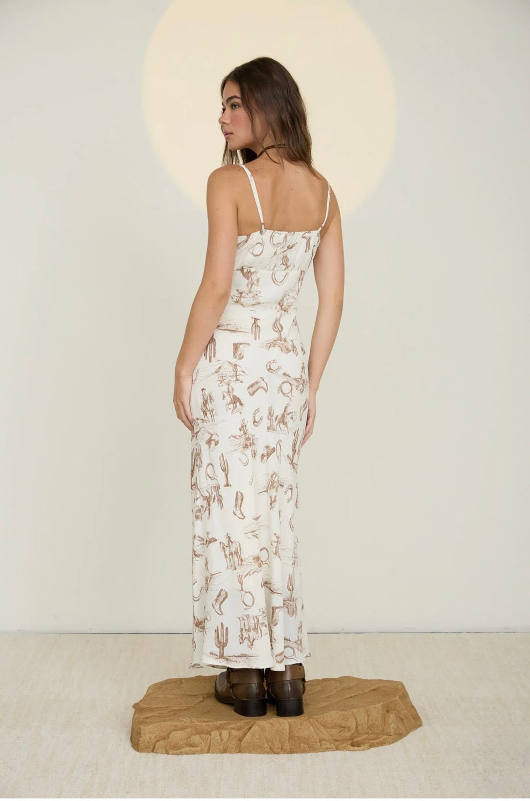TW1349C Western Print Spaghetti Strap Dress