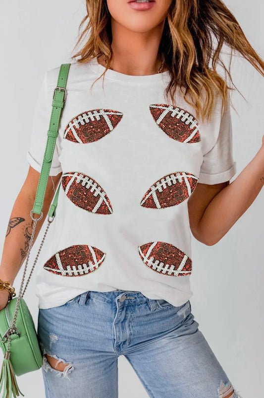 Sequined Football Graffic T-Shirt
