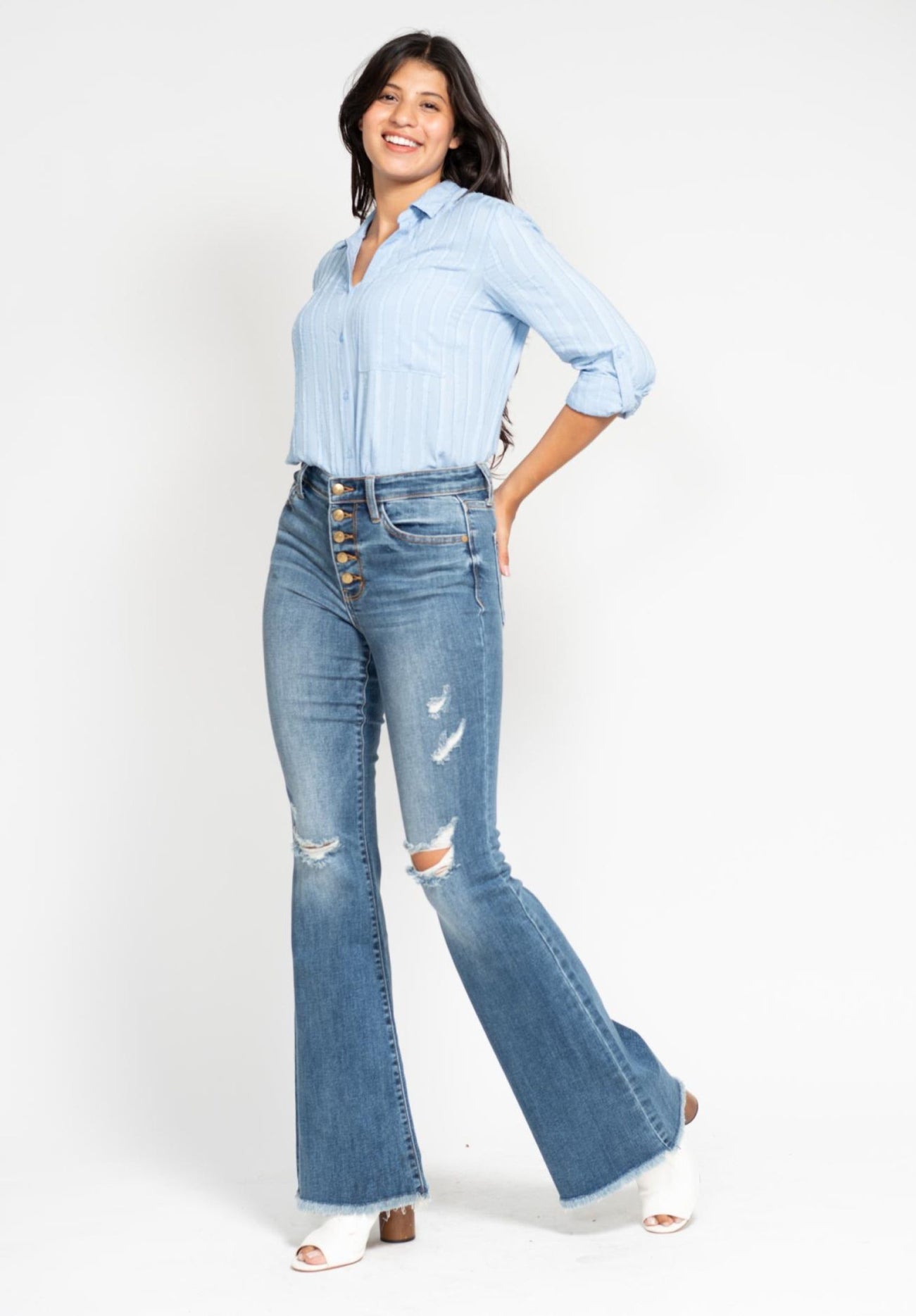 82638REG JUDY BLUE Indie Mid Rise Flare Jeans-Button Fly