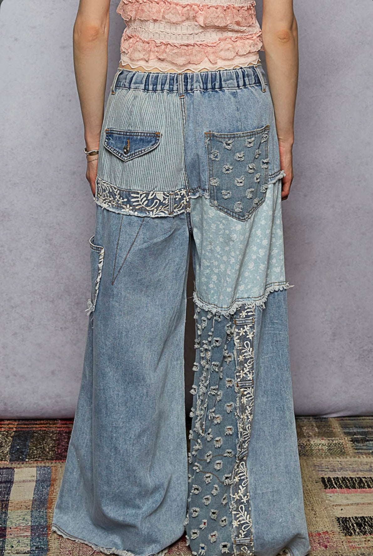 WYP38C POL Patchwork Denim Jeans