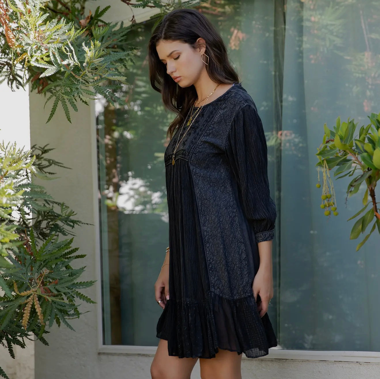 DR44686 Boho Short Dress with Artisan Embroidery