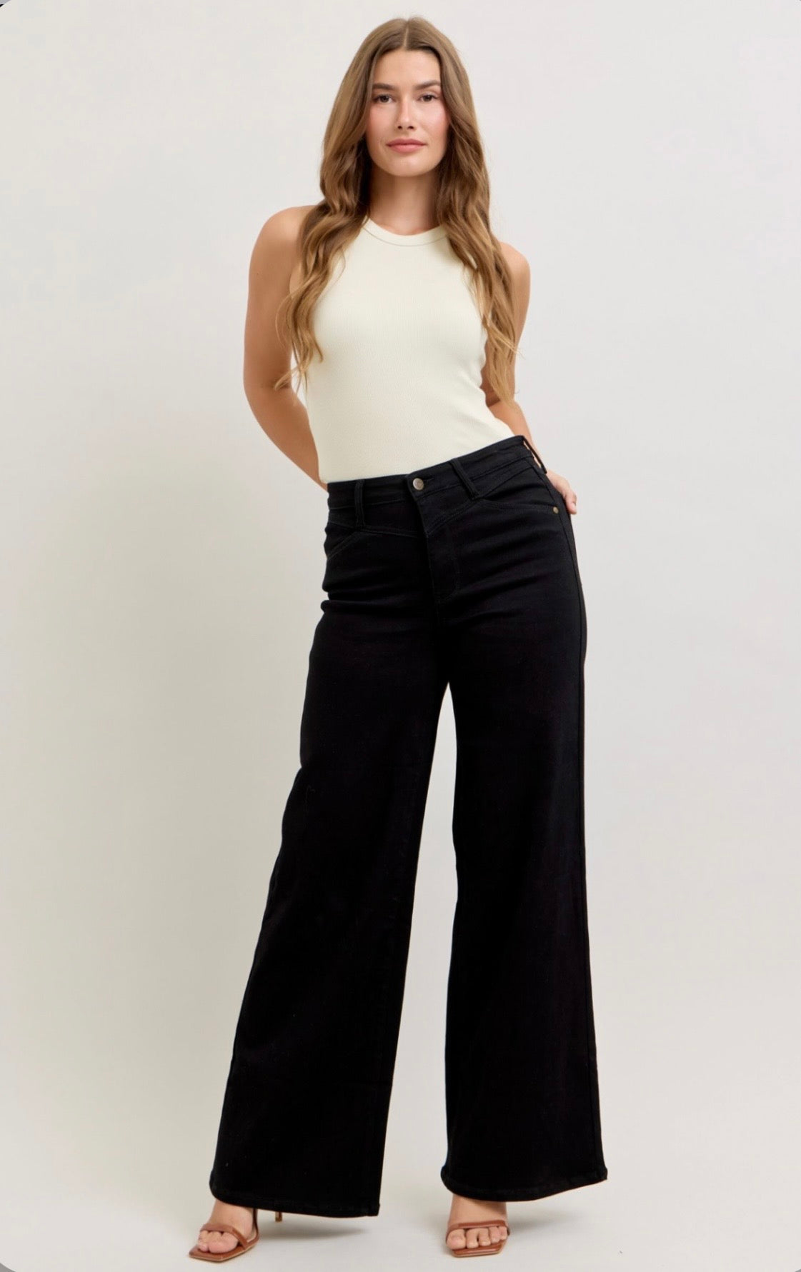 881074REG High Waisted Jeans with Front Yoke-Black