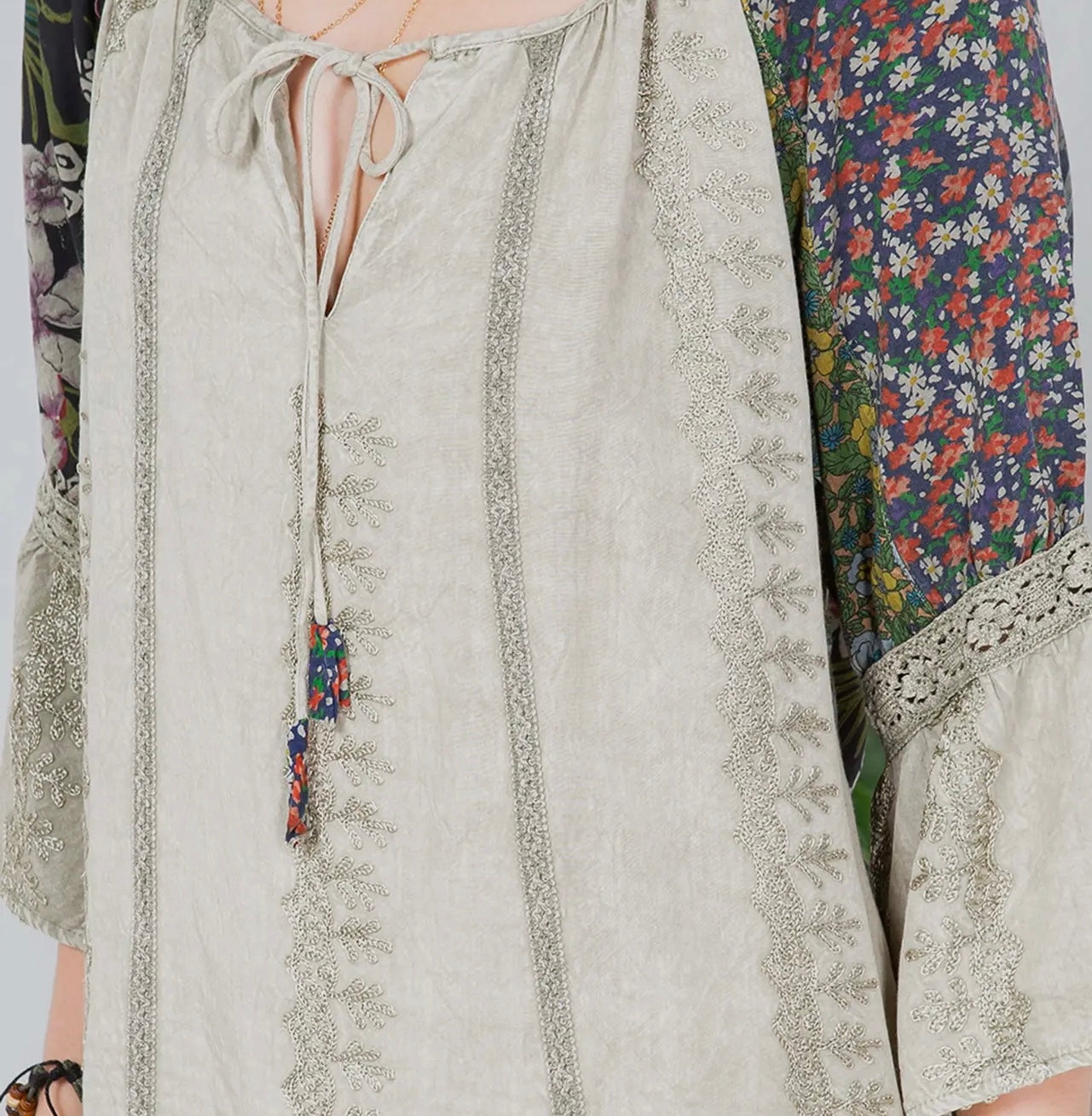 Enchanting Whimsy Overdyed Rayon Peasant Top With Embroidery