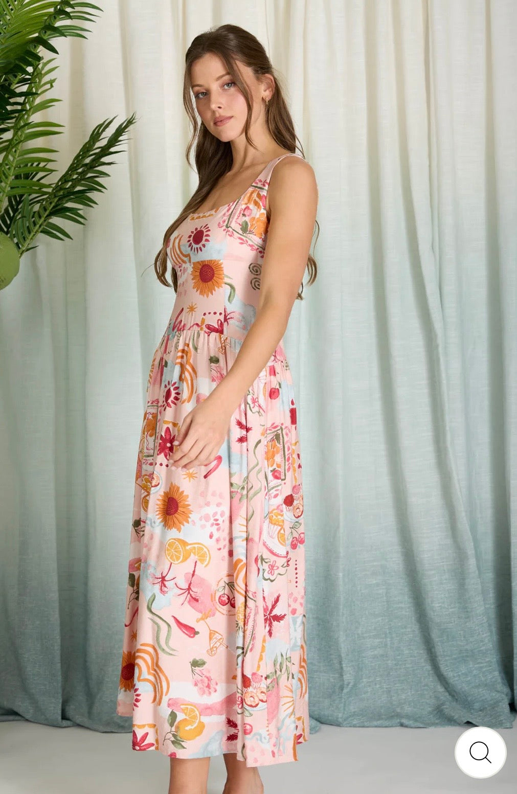 CR2854 Summer Print Sleeveless Midi Sundress