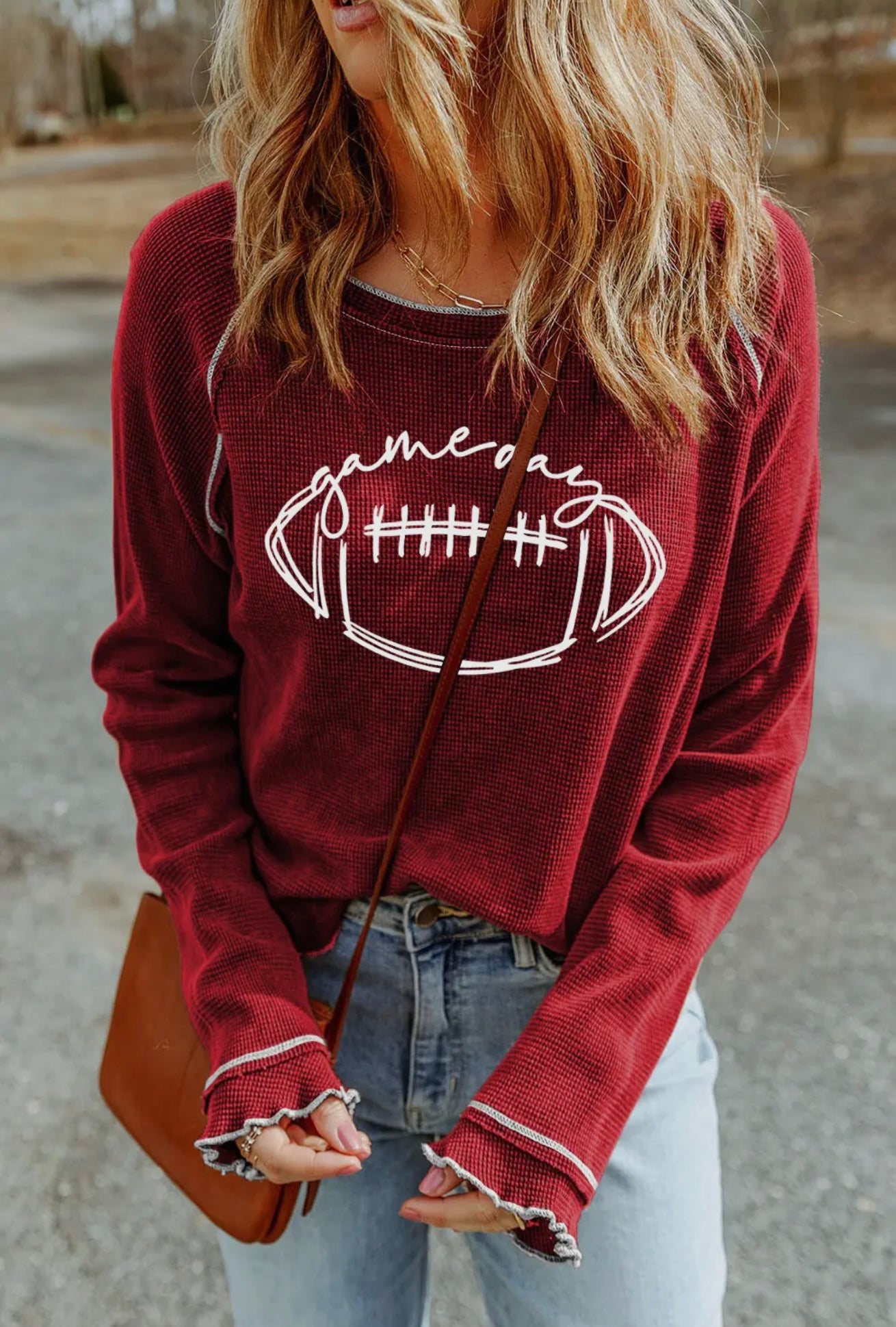 Game Day Football Fall Clothing Graphic Thermal Knit Top