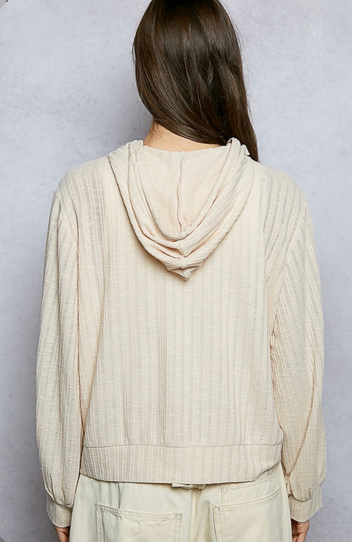 YKT1735A Almond Hooded Zip Up Jacket