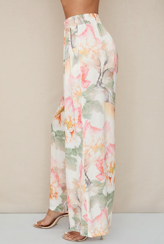 77008V020PNTS Water Color Peony Print Pants